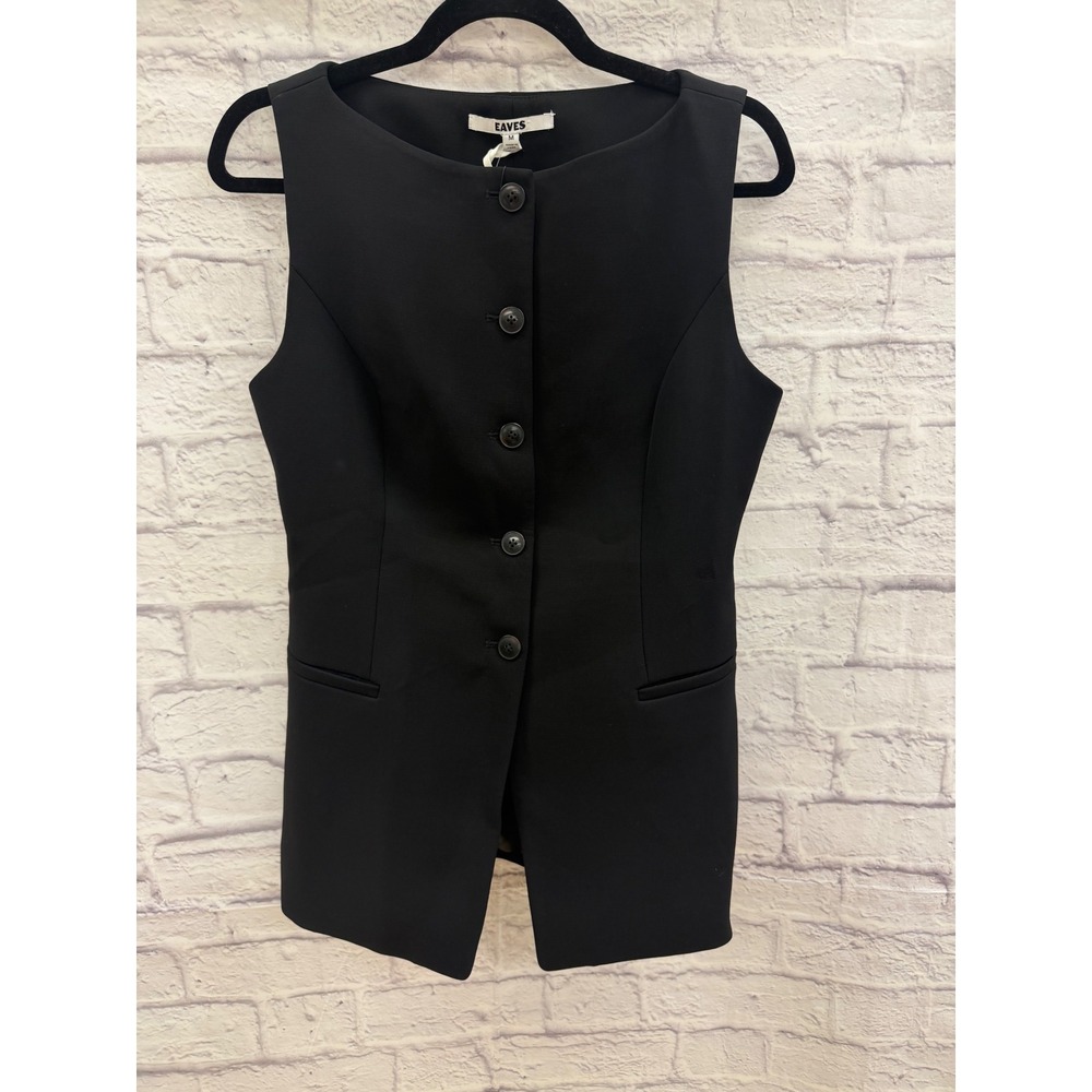 Eaves Vest Top Black Sleeveless Button Down Tailored Minimalist Chic NWT Size M - Picture 8 of 14